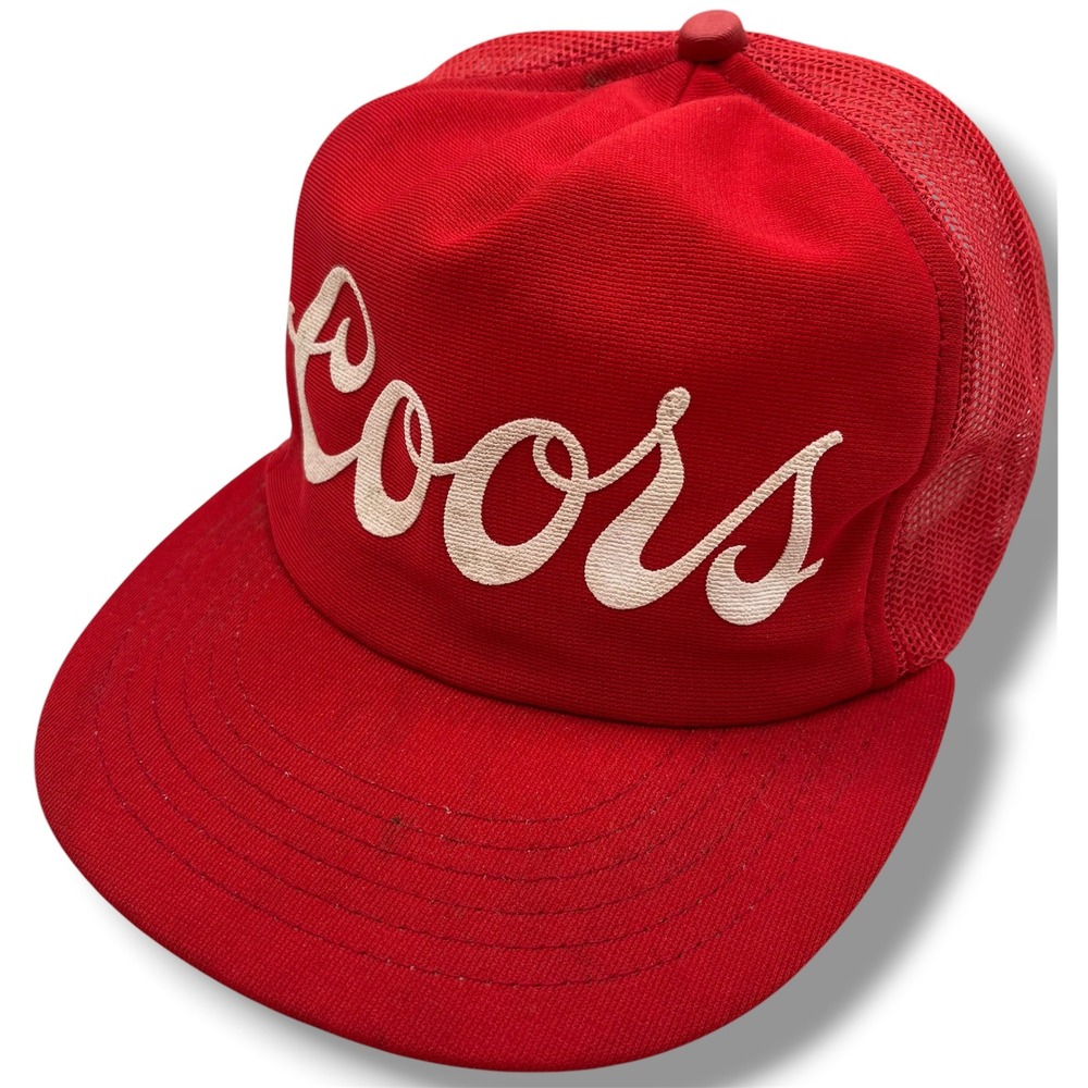 Vintage Coors Beer Trucker Hat Red Mesh Snapback Script Logo Baseball Cap Hat